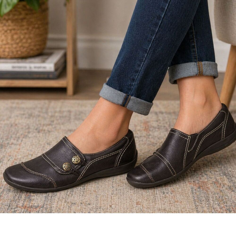 NATURALIZER Brown Pebbled Leather Stretch Slip On Casual Loafer Shoe Womens 6.5